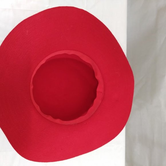 Capelli Red Wool Wide Brimmedl Hat with Narrow Knotted Bow Womens - Picture 4 of 5